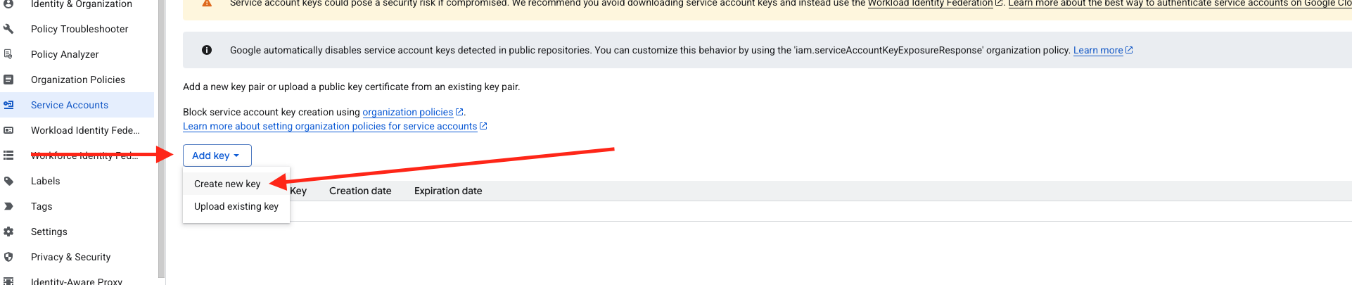 Создание ключа